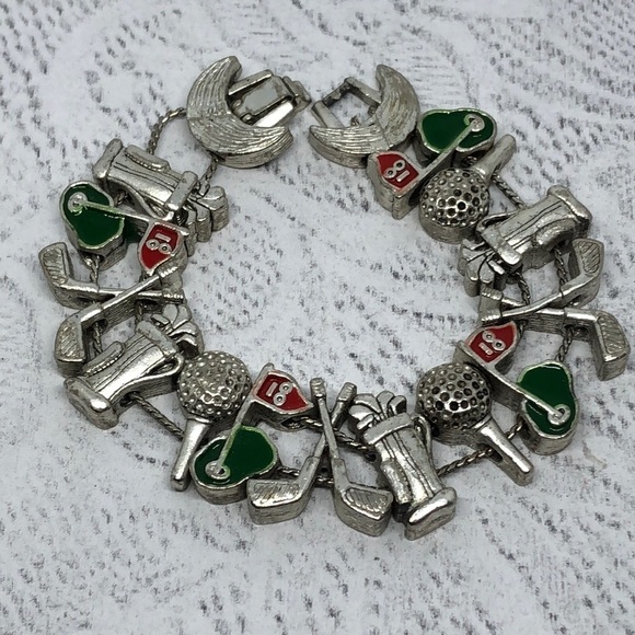 Vintage golf theme slider charm bracelet statement - Picture 1 of 5